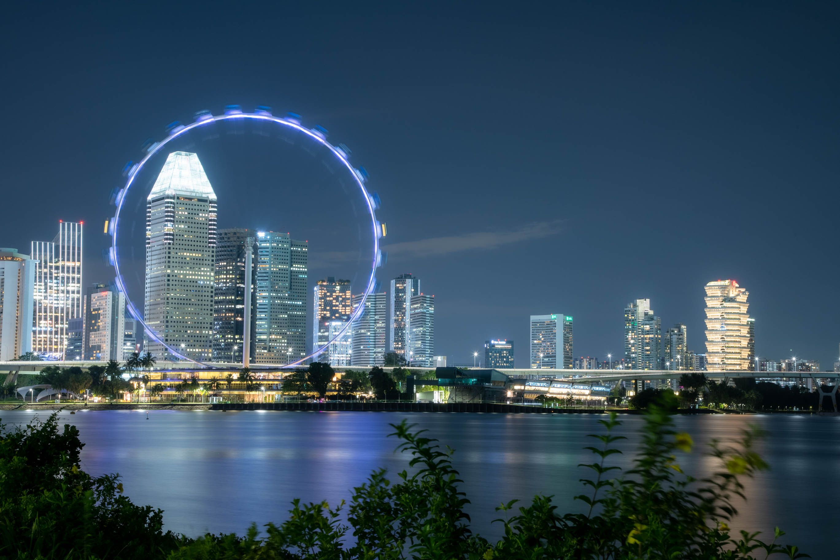 Singapore skyline and Marina Bay at night